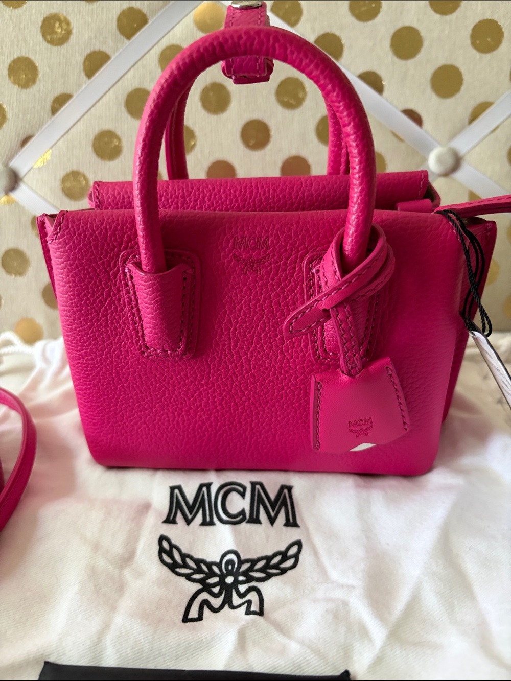 MCM X Mini Grained Calffskin Milla Tote in Beetrooth Pink NWT - Picture 2 of 15